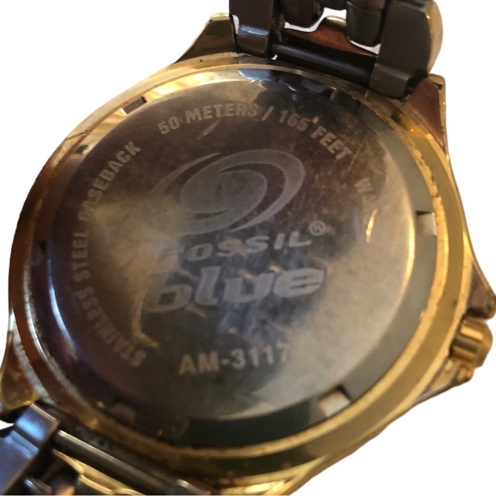 VTG Fossil Blue 50 Meters AM3117 Gold Tone Diver’s Watch Water Resistant Defect - Picture 3 of 5